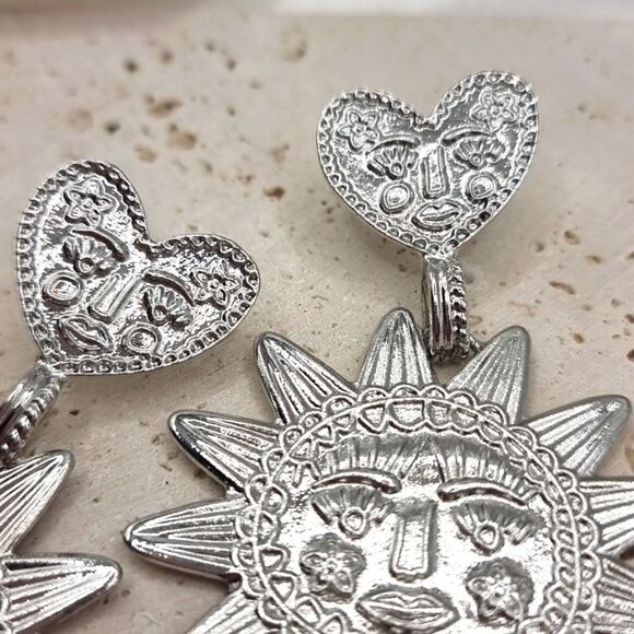 New ZARA Silver Heart Sun boho bohemian earrings - Picture 4 of 9